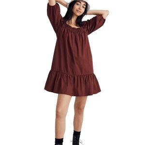Madewell poplin swing mini dress puff sleeve xl nwt style nh050 burgundy